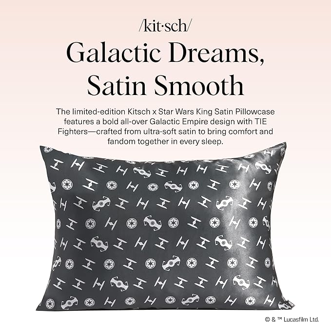 Kitsch x Star Wars Galactic Empire Satin Pillowcase | Satin Pillowcase with Zipper, Better Than Silk Pillowcase | Frizz-Reducing Pillow Case for Hair & Skin Care, Cooling & Breathable - Standard