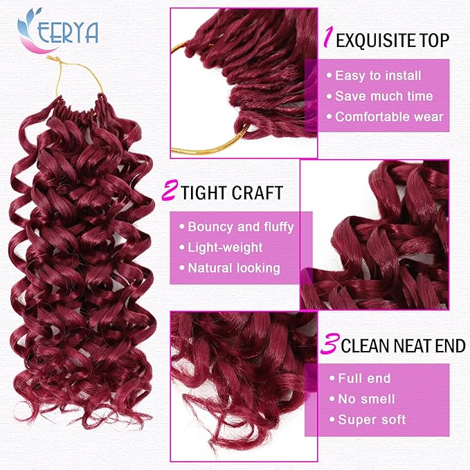 7 Packs GoGo Curl Crochet Hair 10 Inch Short Curly Crochet Hair for Women Burgundy Water Wave Beach Curl Deep Twist Crochet Braids Synthetic Braiding Hair Extensions (10 Inch, Burgundy)