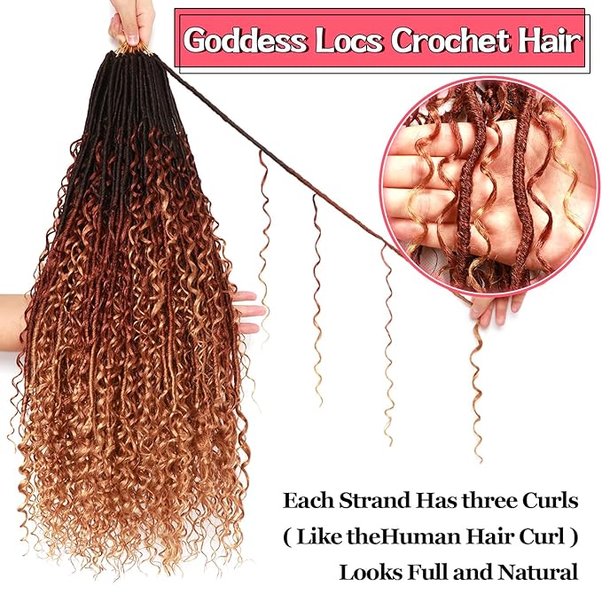 Goddess Locs Crochet Hair-30 Inch 8 Packs Boho Faux Locs Crochet Hair for Black Women Pre Looped Soft Locs with Curly Ends (1B/30/27, 30 Inch(Pack of 8))