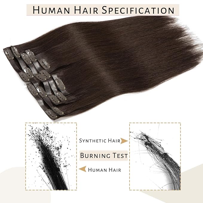 Caliee Seamless Clip in Hair Extensions Real Human Hair 22Inch 110G 7Pcs Invisible PU Weft Color 2A Light Dark Brown Clip on Hair Extensions Human Hair Natural & Thick & Straight
