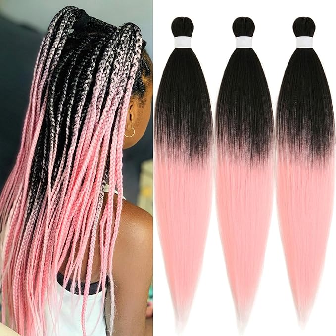 Pink Ombre Braiding Hair Pre Stretched 26 Inch Easy Braid Braiding Hair Extensions for Box Braids Knotless Crochet Jumbo Kids Micro Braiding Hair Ombre 3 Pack