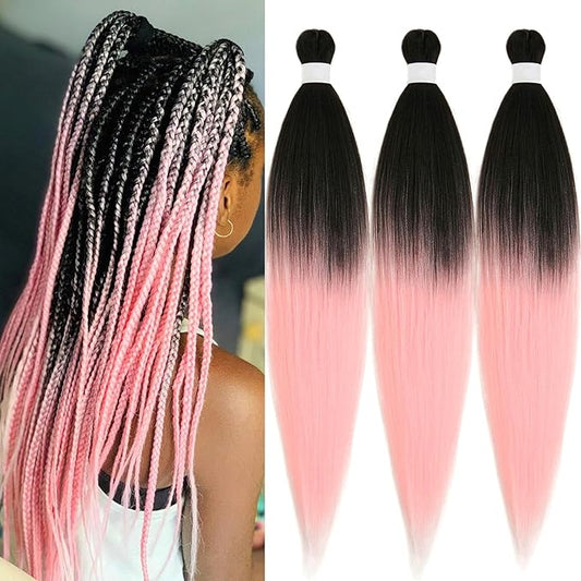 Pink Ombre Braiding Hair Pre Stretched 26 Inch Easy Braid Braiding Hair Extensions for Box Braids Knotless Crochet Jumbo Kids Micro Braiding Hair Ombre 3 Pack