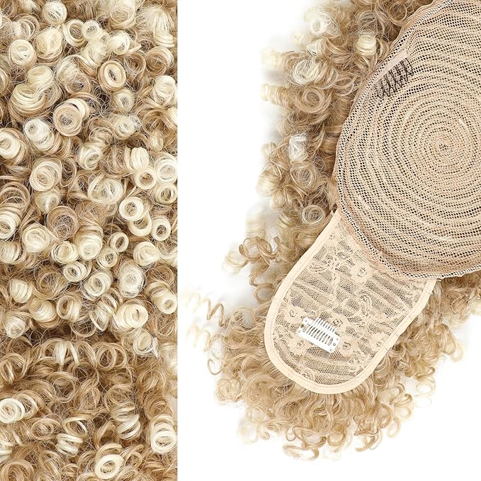 ENTRANCED STYLES Drawstring Ponytail with Bangs Afro Puff Ponytail Extensions for Women Short Curly Puff Ponytail with Bangs Clip in Wrap Updo Hairpiece for Women (T27/613)