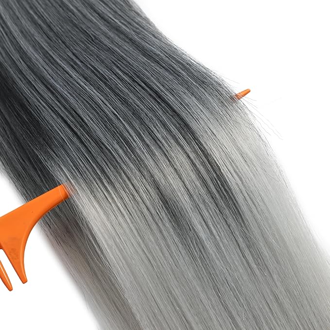 Pre Stretched Braiding Hair Ombre Tgrey 24 Inch 8 Packs, Synthetic Yaki Braiding Hair Pre Stretched