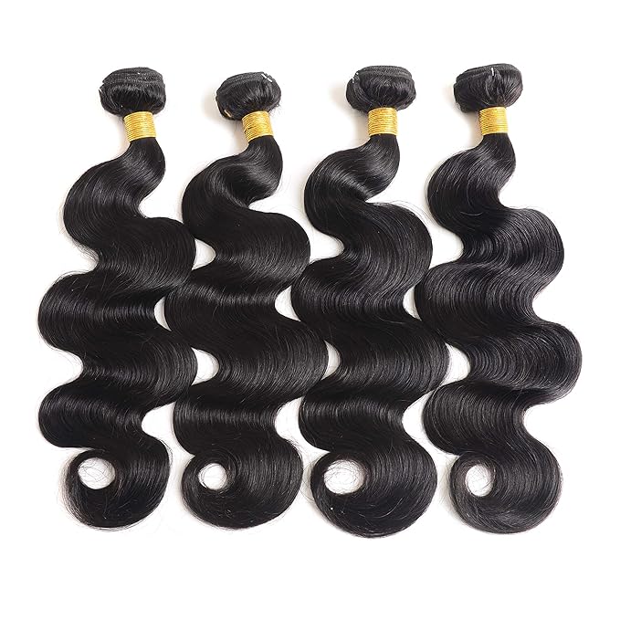 12A Human Hair Bundles Body Wave 100% Unprocessed Brazilian Virgin Hair 4 Bundles Human Hair Extensions Quick Weave Human Hair (4 Bundlles Natural black, 24 26 28 30 Inch)