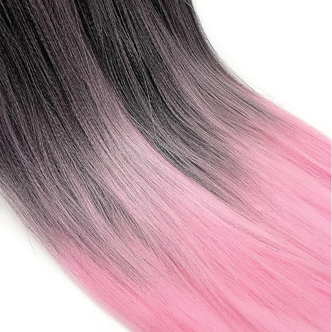 Pre Stretched Braiding Hair Ombre Black Pink Braiding Hair Pre Stretched Colored Hair Extensions for Braiding Box Braids Crochet Hair Pink Weave Prestretched Braiding Hair 26 inch 3 pack