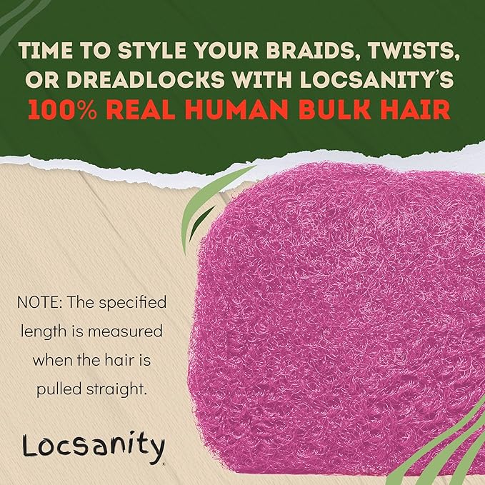 Locsanity Afro Kinky 100% Bulk Natural Human Hair - Braiding Hair for Dreadlocks, Loc Repair, Dreadlock Extensions, Twists, Braids - 8 Inches Long, 1 Oz
