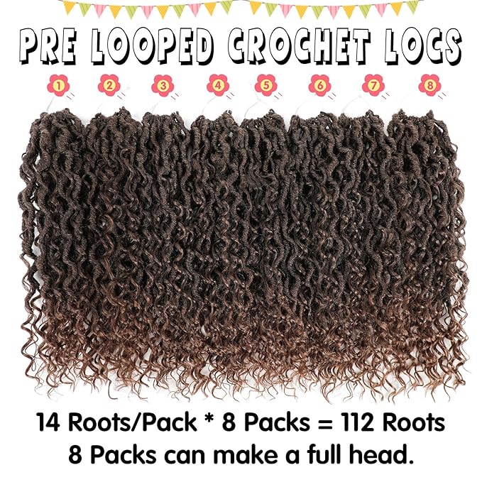 Fulcrum Goddess Locs Crochet Hair 16 Inch, 8 Packs New Faux Locs Crochet Hair for Black Women, Crochet locs with Curly Ends (16Inch (Pack of 8), T30#)