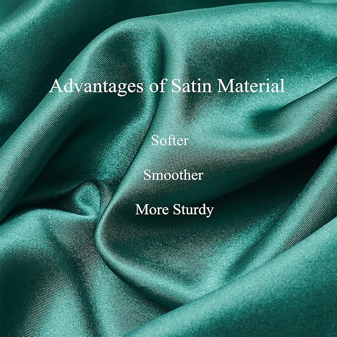 Satin Pillowcase for Hair and Skin, Vegan Silk Pillowcase Set-2 Dark Green Satin Pillowcases, 1 Eye Mask, 1 Scrunchie-Luxury Sleep Set, Silky Pillow Cases Queen Size with Envelope Closure