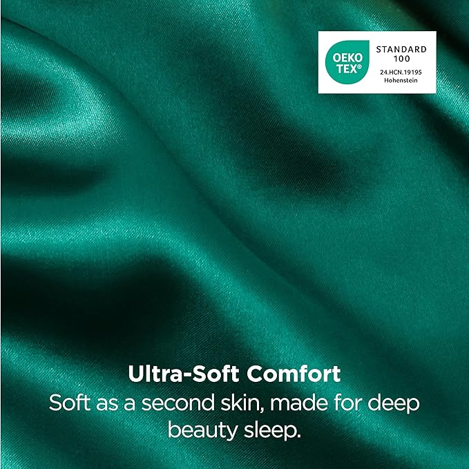 Bedsure Satin Pillowcase 2 Pack Similar to Silk Pillow Cases Standard Size, Pillow Case with Envelope Closure,Green Home Decor Gifts for Women Men, Dark Green, 20x26 Inches, 2pcs