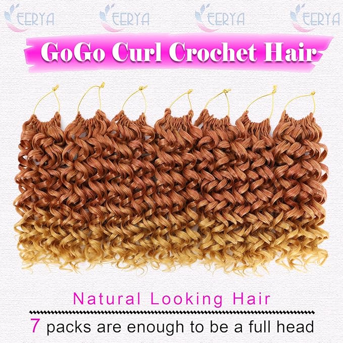 7 Packs GoGo Curl Crochet Hair 10 Inch Short Curly Crochet Hair for Women Deep Wave Beach Curl Crochet Braids Synthetic Braiding Hair Extensions(10 Inch, #Copper Flame)