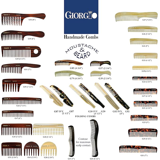 Giorgio G63 Tortoise Detangling Comb for Women - Wide Tooth, Pocket and Travel Size for Thick Hair, Wet or Dry Everyday hair care. Handmade, Saw-Cut, and Polished Wide Tooth comb for women.