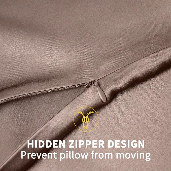 ZIMASILK 100% Pure Mulberry Silk Pillowcase for Hair and Skin Health,Soft and Smooth,Both Sides Premium Grade 6A Silk,600 Thread Count,with Hidden Zipper,1pc(Standard 20''x26'',Gray Brown)