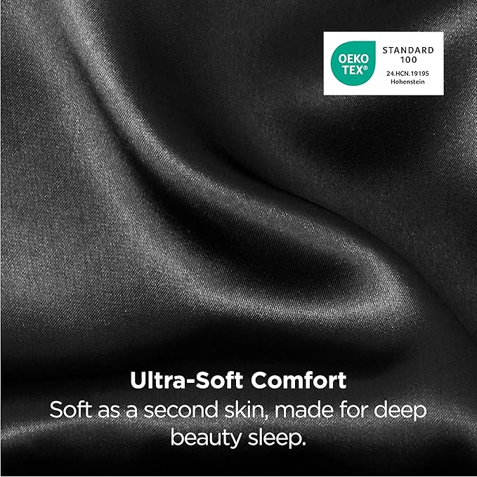 Bedsure Satin Pillowcase for Hair and Skin Queen - Black Silky Pillowcase 2 Pack with Envelope Closure, Similar to Silk Pillow Cases, Gifts for Women Men, 20x30 Inches, 2pcs