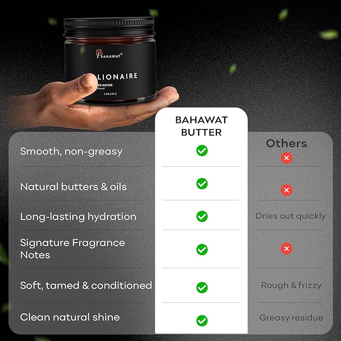 BAHAWAT Hair & Beard Butter for Men Leave-in Conditioner - Leather & Sandalwood scent - Strengthen & Soften– Made in USA -Organic Natural Ingredients | The Best Beard Butter - 2 oz.