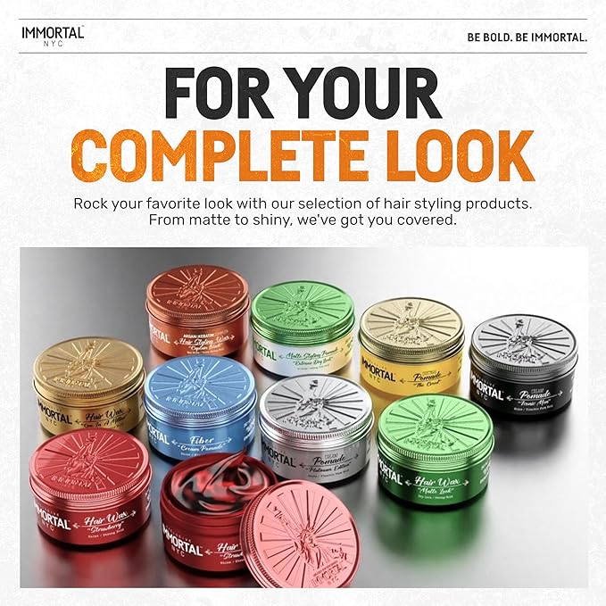 Immortal NYC Captain Black Hair Wax - 8 out of 9 Holding Ability, Max Shine - All Natural Water-Based Hair Wax for Men - No Residue, All Hair Types