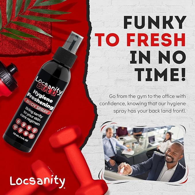 Locsanity BOLD Body Spray for Men - Freshening Deodorant for Groin, Balls, Armpits - Soothing, Cooling, Deodorizing Spray - Natural Personal Hygiene, Skincare Regimen
