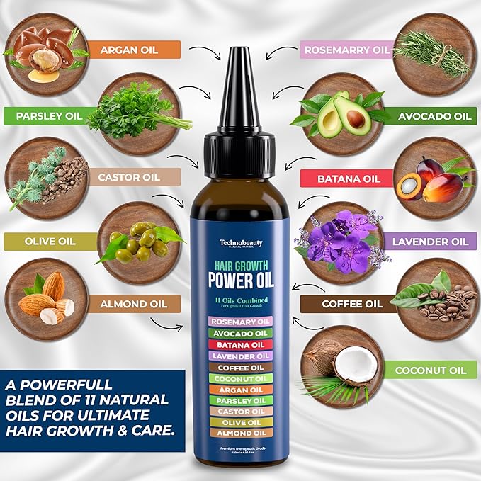 Rosemary Oil With Black Castor, Batana, Lavender, Coffee, Coconut, Argan, Avocado, Olive, Almond & Parsley Seed Oil, 11 Oils Infused for Ultimate Hair Growth (4 fl oz (120 ml))