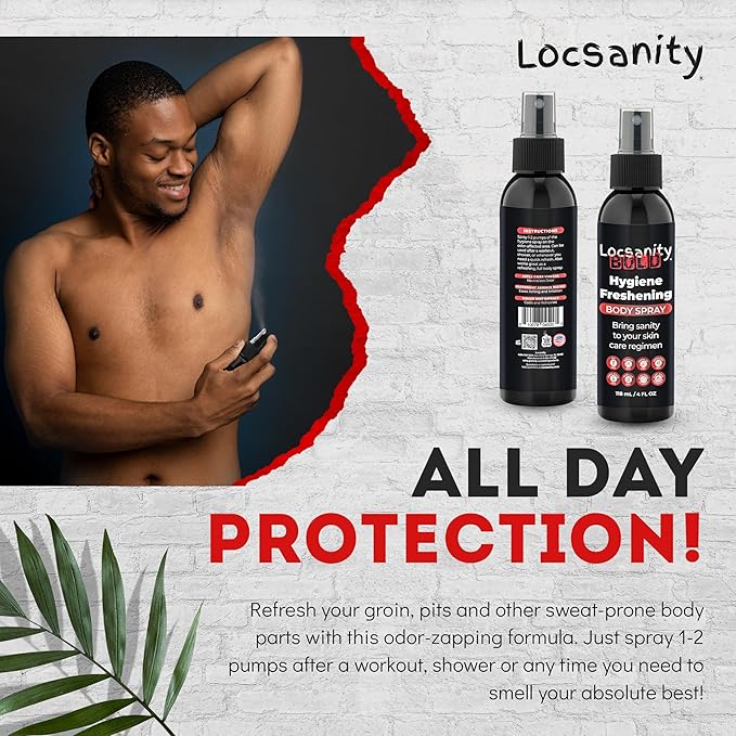Locsanity BOLD Body Spray for Men - Freshening Deodorant for Groin, Balls, Armpits - Soothing, Cooling, Deodorizing Spray - Natural Personal Hygiene, Skincare Regimen