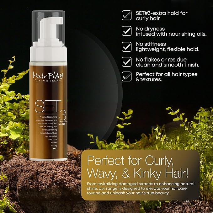 Hair Play Set #3 Hair Foam Mousse - Extra Hold Styling Foam for Frizz Control - Hair Mousse for Curls - Curl Defining Volumizing Mousse for Wavy Hair - 8 Fl Oz