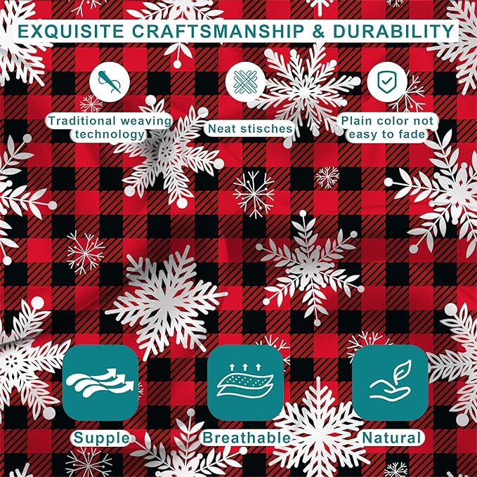1 Pack Christmas Snowflakes Satin Pillowcase Red Christmas Plaid Similar to Silk Pillow Cases for Hair and Skin, Soft Smooth Breathable Cool Pillow Cases, with Hidden Zipper Queen Size 20" x 30"