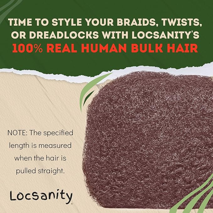 Locsanity Afro Kinky 100% Bulk Natural Human Hair - Braiding Hair for Dreadlocks, Loc Repair, Dreadlock Extensions, Twists, Braids - 16 Inches Long, 1 Oz