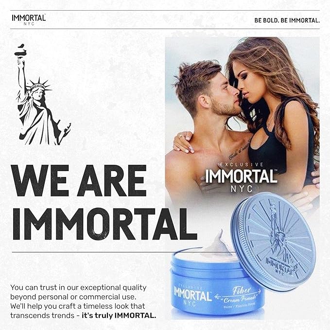 Immortal NYC Fiber Cream Hair Pomade - Flex Strong Hold - Low Shine All Natural Water-Based Cream Pomade for Men - No Residue, All Hair Types