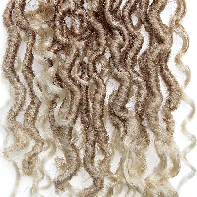 Goddess Locs Crochet Hair 12Inch Curly Faux Locs 8Packs Pre-looped Boho River Hippie Locs Bohemian Locs Crochet Hair for Black Women(27/613, 12inch(Pack of 8))