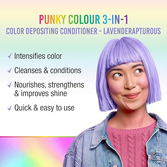Punky Colour 3-in-1 Color Depositing Conditioner & Hair Cleanser - Lavenderapturous, Semi Permanent Hair Color Conditioner, Long-Lasting Hair-Dye, 8.5 fl oz.