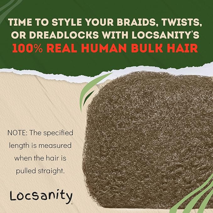 Locsanity Afro Kinky 100% Bulk Natural Human Hair - Braiding Hair for Dreadlocks, Loc Repair, Dreadlock Extensions, Twists, Braids - 8 Inches Long, 1 Oz #6