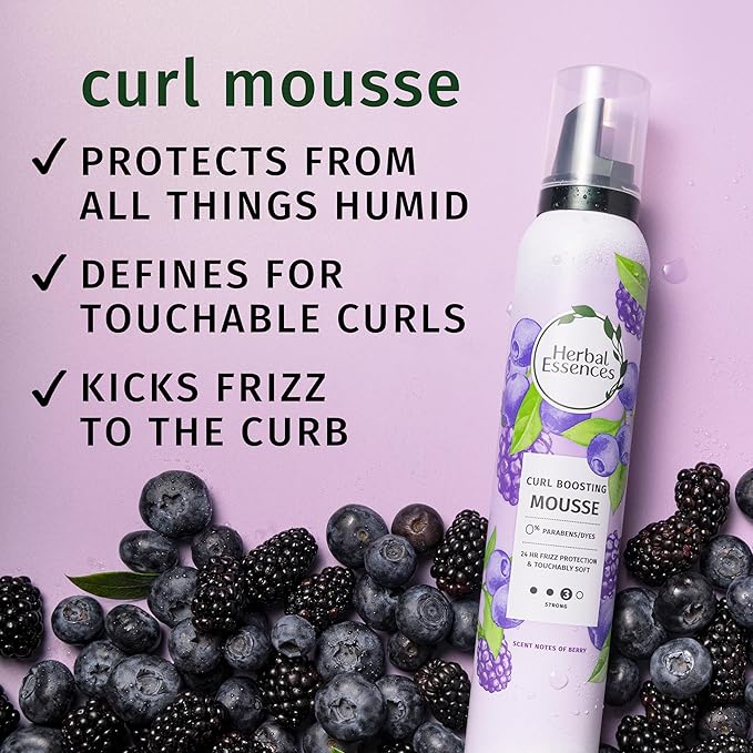 Herbal Essences Curl Boosting Mousse, Frizz Control for Curly & Wavy Hair, Long-Lasting Hold with Berry Scent, Paraben & Dye-Free, Cruelty-Free, 6.8 Fl Oz Each, 3 Pack