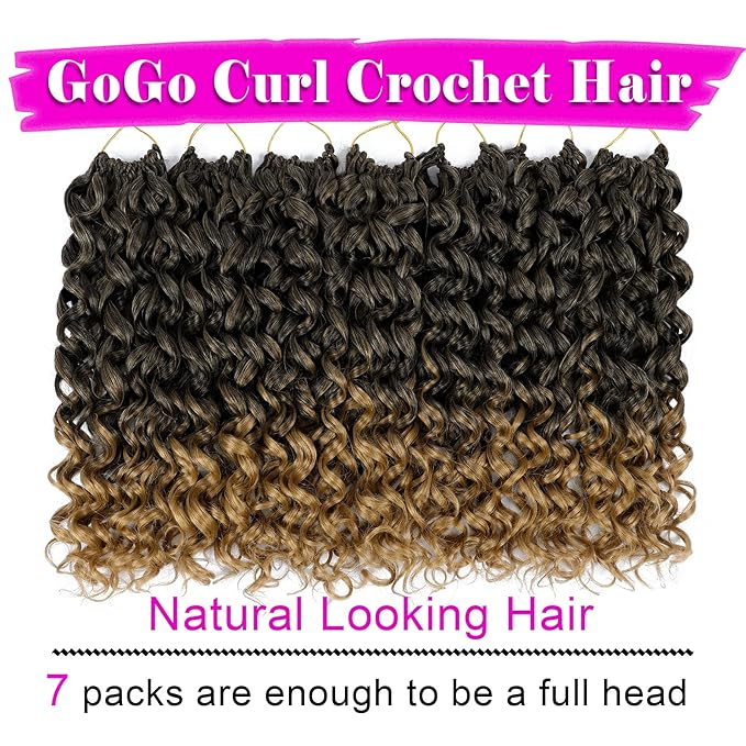 7 Packs GoGo Curl Crochet Hair 14 Inch Short Curly Crochet Hair for Women Beach Curl Water Wave Deep Twist Crochet Braids Synthetic Braiding Hair Extensions (14 Inch, T1B/27)