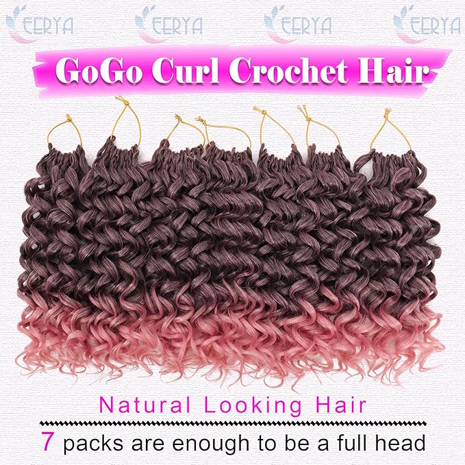 7 Packs GoGo Curl Crochet Hair 10 Inch Short Curly Crochet Hair for Women Water Wave Beach Curl Deep Twist Crochet Braids Synthetic Braiding Hair Extensions (10 Inch, T1B/Pink)