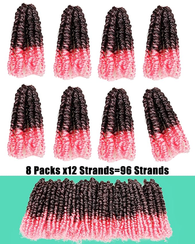 Pre Looped Pretwisted 6 Inches 8 Packs Passion Twist Crochet Hair for Black Women and Kids-Omber Pink,Soft Lightweight Hair Extension(6"-8 Packs,T1B/Pink)