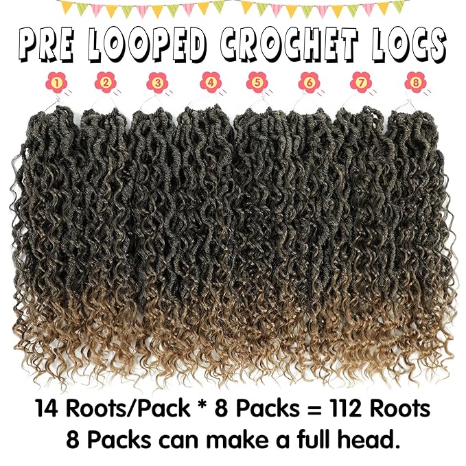Fulcrum Goddess Locs Crochet Hair 16 Inch, 8 Packs New Faux Locs Crochet Hair for Black Women, Crochet locs with Curly Ends (16Inch (Pack of 8), T27#)