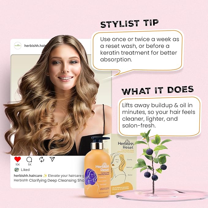 Herbishh Clarifying Deep Cleansing Shampoo for Oily Hair & Build Up (16.91 fl oz), Oil Control Cleanser for Women & Men, Color Safe Formula for Curly & Color Treated Hair