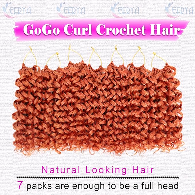 7 Packs GoGo Curl Crochet Hair 10 Inch Short ginger Curly Crochet Hair for Women Deep Wave Beach Curl Crochet Braids Synthetic Braiding Hair Extensions (10 Inch, ginger)