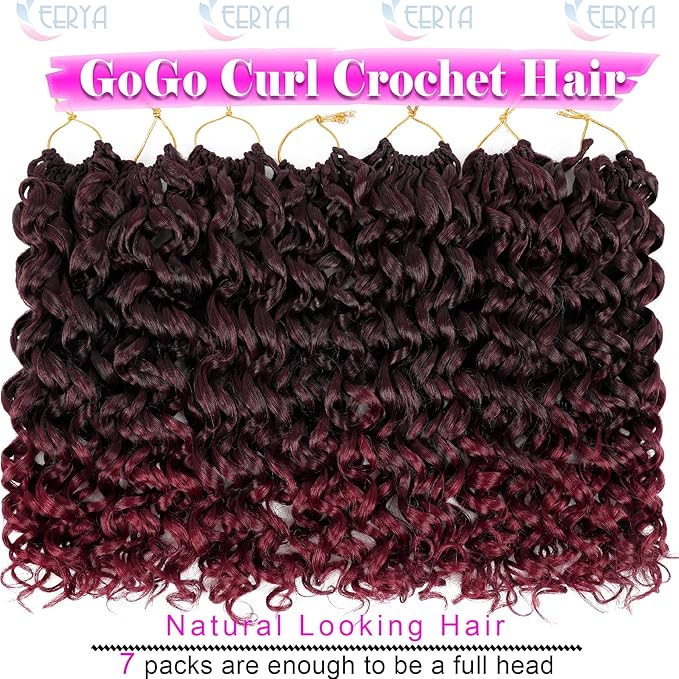 7 Packs GoGo Curl Crochet Hair 14 Inch Red Burgundy Short Curly Crochet Hair for Women Beach Curl Water Wave Deep Twist Crochet Braids Synthetic Braiding Hair Extensions (14 Inch, T1B/BUG)