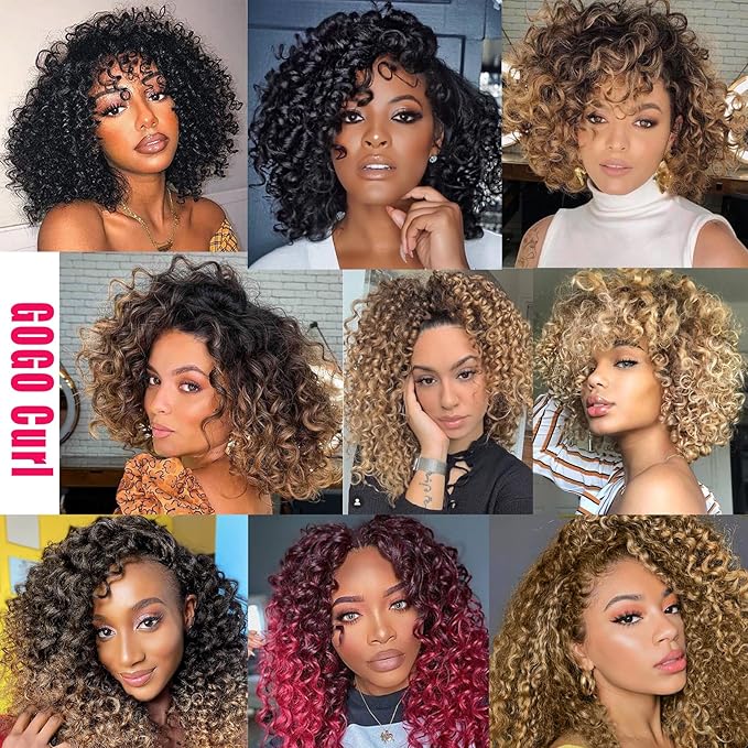 7 Packs GoGo Curl Crochet Hair 12 Inch Short Curly Crochet Hair for Women Water Wave Beach Curl Deep Twist Crochet Braids Synthetic Braiding Hair Extensions (12 Inch, OT4/30)