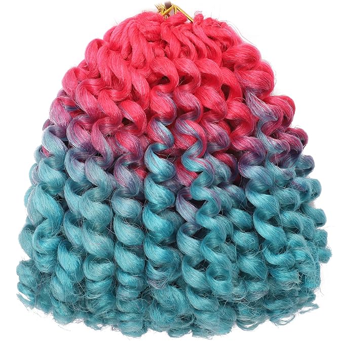 Red Blue Short Jamaican Bounce Crochet Hair 3 Packs 2X Ringlet Wand Curl Crochet Hair 8 Inch Curly Crochet Hair Extensions Curly Crochet Braiding Hair 60 Roots