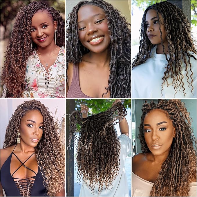 6Packs Goddess Locs Crochet Hair,22Inch Curly Faux Locs Crochet Hair Hippie Loc Crochet Braids Long Crochet Goddess Faux Locs for Black Women(22inch 1B/4/30)