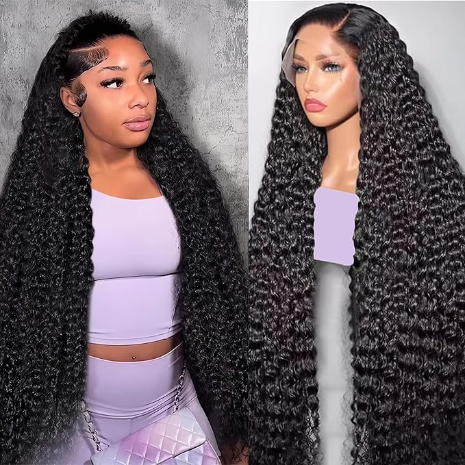32Inch Deep Wave Lace Front Wigs Human Hair 200% Density 13x6 HD Transparent Deep Curly Lace Front Wigs for Women Pre Plcked Glueless Wigs with Baby Hair