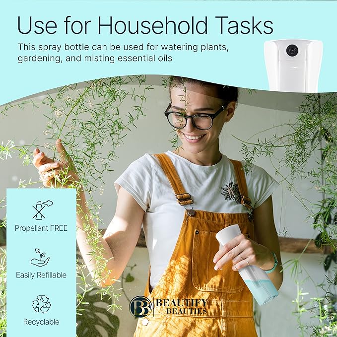 BeautifyBeauties Hair Spray Bottle – Ultra Fine Continuous Water Mister for Hairstyling, Cleaning, Plants, Misting & Skin Care (Clear, 6.8 Ounces)