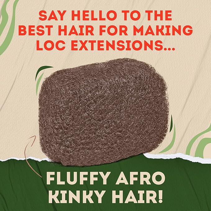 Locsanity Afro Kinky 100% Bulk Natural Human Hair - Braiding Hair for Dreadlocks, Loc Repair, Dreadlock Extensions, Twists, Braids - 8 Inches Long, 1 Oz