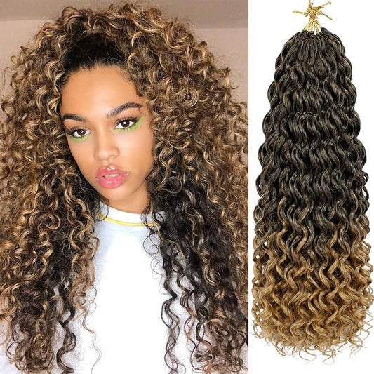 7 Packs GoGo Curl Crochet Hair 18 Inch Long Curly Crochet Hair for Women Beach Curl Water Wave Deep Twist Crochet Braids Synthetic Braiding Hair Extensions (18 Inch, T1B/27)