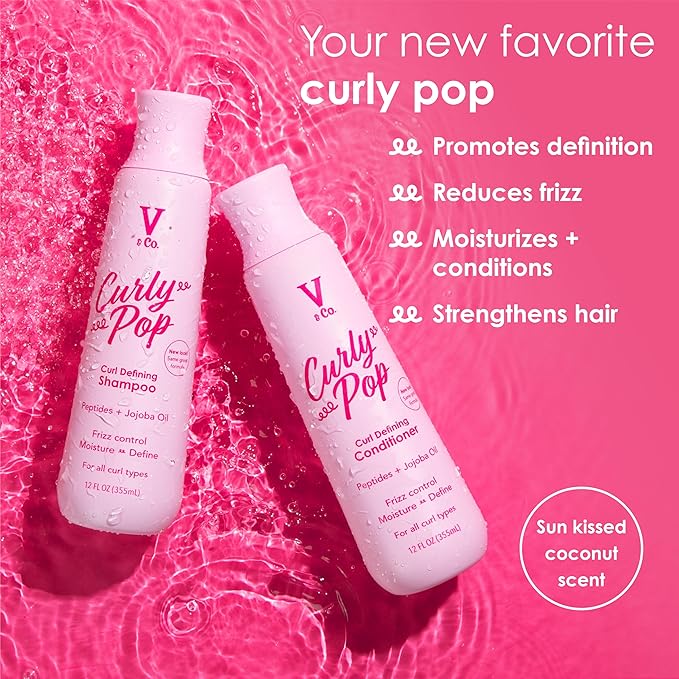 V&Co. Beauty Curly Hair Shampoo & Conditioner Set (12 Oz. Each) with Peptide Technology, Enhances Curl Definition, Sulfate Free Conditioner and Shampoo for Naturally Curly Hair, Gentle, Color Safe