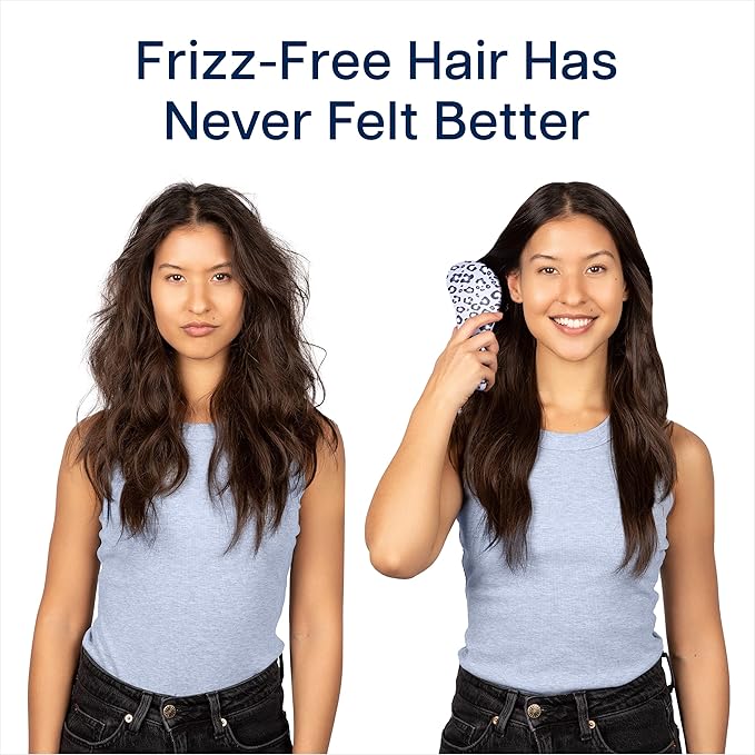 Crave Naturals Glide Thru Detangler Brush - Curly Hair Brush for Women and Kids - Wet and Dry Comb for Adults - Soft Flexible Bristles for Gentle Use - Styling Tool for Curls - Blue Cheetah