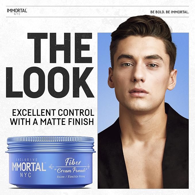 Immortal NYC Fiber Cream Hair Pomade - Flex Strong Hold - Low Shine All Natural Water-Based Cream Pomade for Men - No Residue, All Hair Types