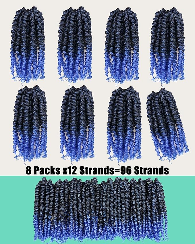 Pre Looped Pretwisted 6 Inches 8 Packs Passion Twist Crochet Hair for Black Women and Kids-Omber Blue,Soft Lightweight Hair Extension(6"-8 Packs,T1B/Blue)