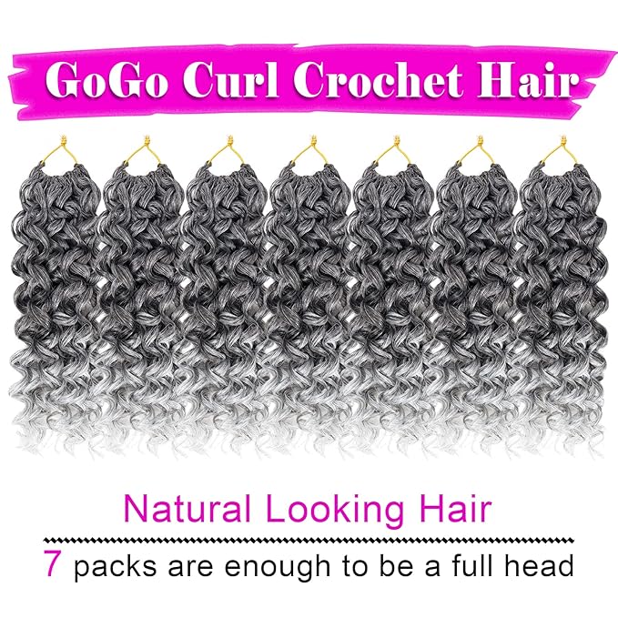 7 Packs GoGo Curl Crochet Hair 10 Inch Grey Short Curly Crochet Hair for Women Beach Curl Water Wave Deep Twist Crochet Braids Synthetic Braiding Hair Extensions (10 Inch, TGRAY)